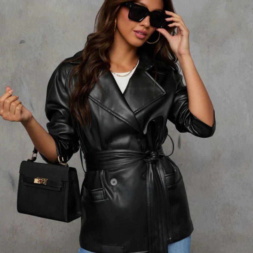 Vici Daring Beauty Waist Tie Leather Moto Jacket S